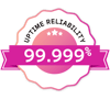 illustrated badge that says uptime reliability, with 99.999% underneath