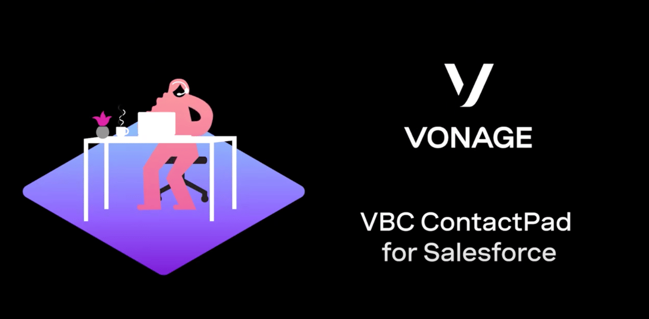 illustration of a person at a desk and words "VBC ContactPad for Salesforce"