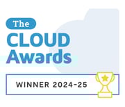 The Cloud Awards Image of The Cloud Awards logo with a blue cloud and Winner 2024-25 with a yellow trophy illustration