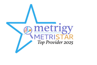 Metrigy Metristar Top Provider 2025 with a star and logo from metrigy
