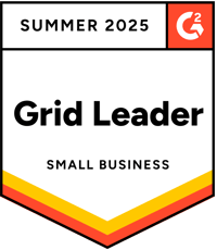 Badge with copy, Summer 2025 G2 Grid Leader Small Business