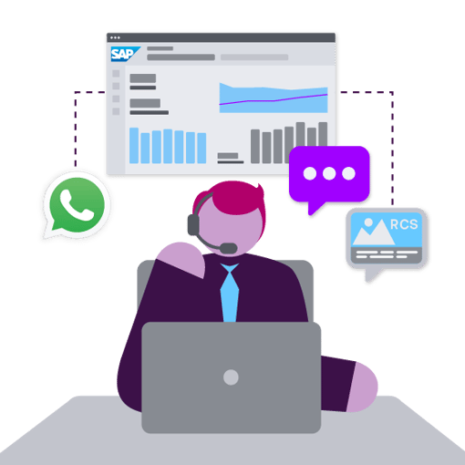 Image showcasing RCS and SMS on a desktop device being connected to SAP