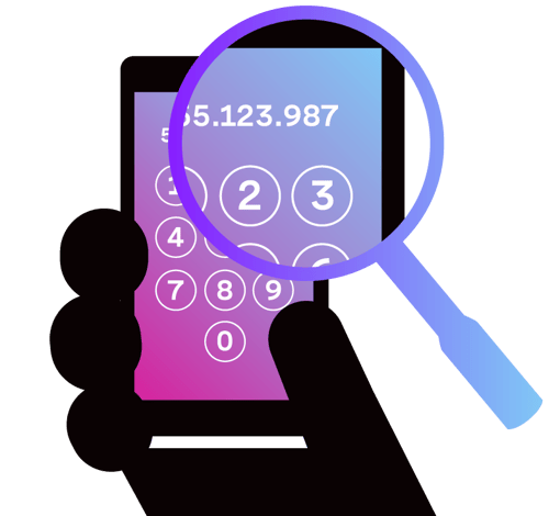 Mobile phone with magnifying glass over numbers