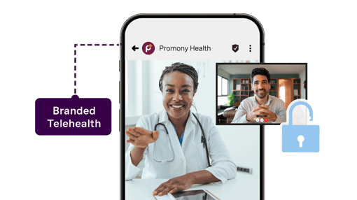 Branded telehealth call on mobile between a patient and doctor