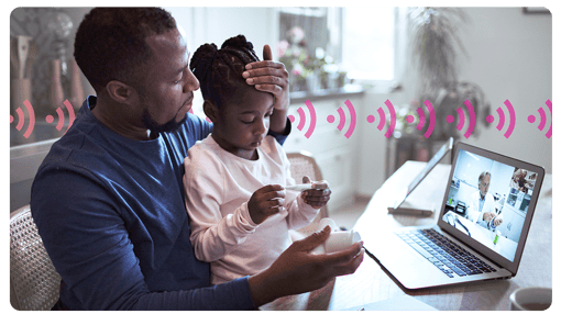 Vonage APIs Healthcare Image of man with daughter using telehealth