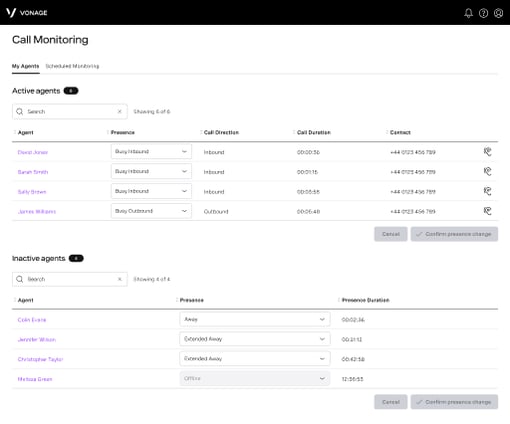 VBC Call Monitoring screen capture