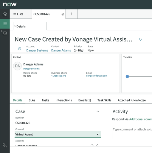 Screenshot of Servicenow application