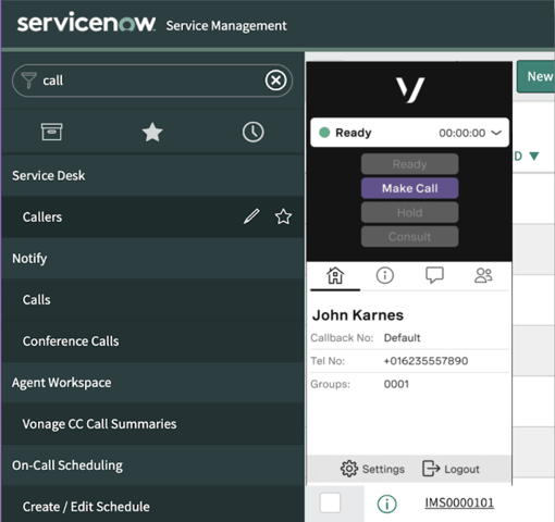 Screenshot of Servicenow application