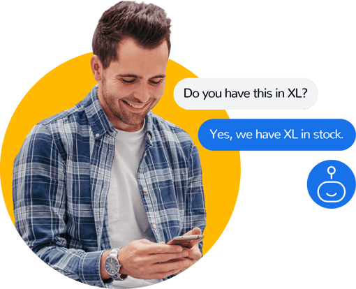 Shopper bot convo A shirt size inquiry from smiling customer to chat bot