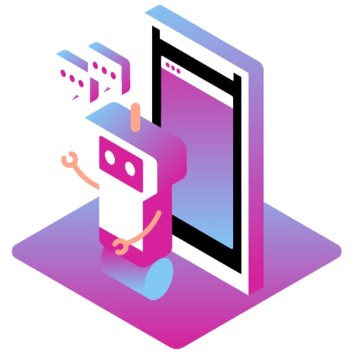 Chatbot Benefits Thumbnail Illustration of a chatbot icon and a cell phone