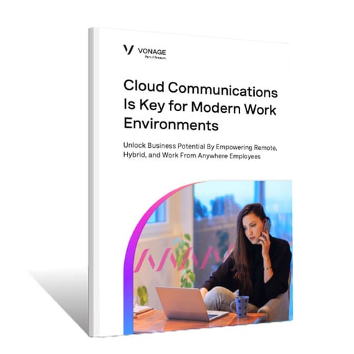 Remote-Work-Ebook-Thumbnail Image of an ebook cover that shows a woman working remotely with a laptop and the title of the ebook
