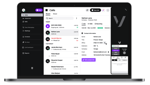 Image of Vonage Fusion interface on a laptop screen