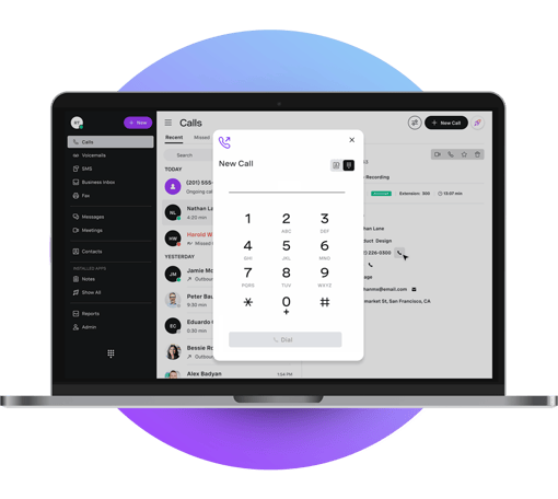 VBC Making Calls from Desktop App New call modal on desktop screenshot macbook pro