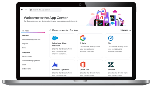 VBC App Center laptop Vonage app center laptop screenshot depicting integrations logos