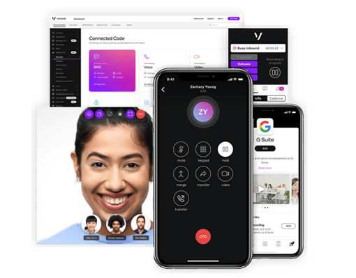 Screenshots of various sizes depicting different Vonage Business Communications products