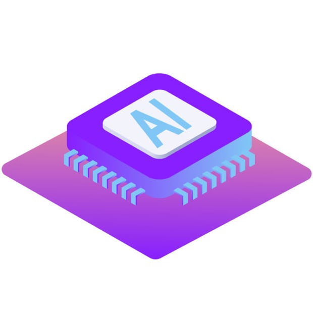 AI Copilots Blog Image Image of a purple square with rounded edges; on the top of the square sits another, smaller square with light blue squiggles underneath it to make it look like a keyboard key and the key reads "AI"
