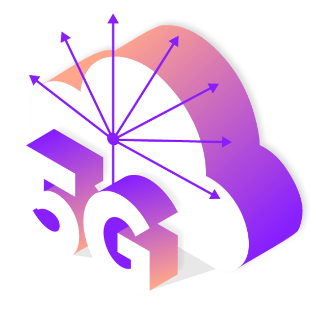 illustration showing a large three-dimensional 5G sitting in front of a cloud. There are several arrows radiating out from a central point on the cloud.