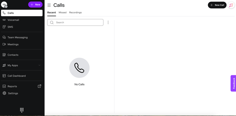 Screenshot of the Calls Feature in the VBC Desktop APP Screenshot of the Calls section of the VBC app