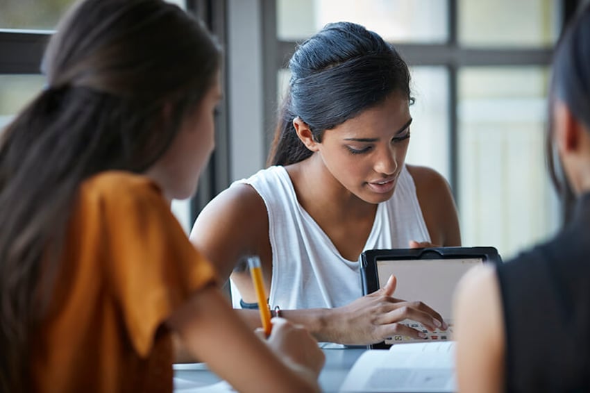 students studying with tablet