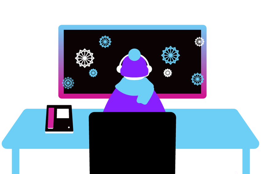The Best Time to Make Cold Calls Illustration of a person sitting at a desk whose monitor is sprinkled with snowflakes.