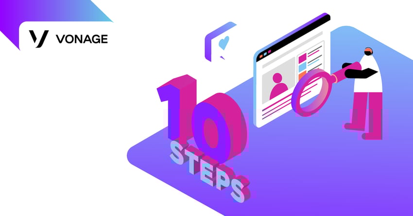 Illustration labeled 10 Steps and showing a contact center agent studying customer preferences