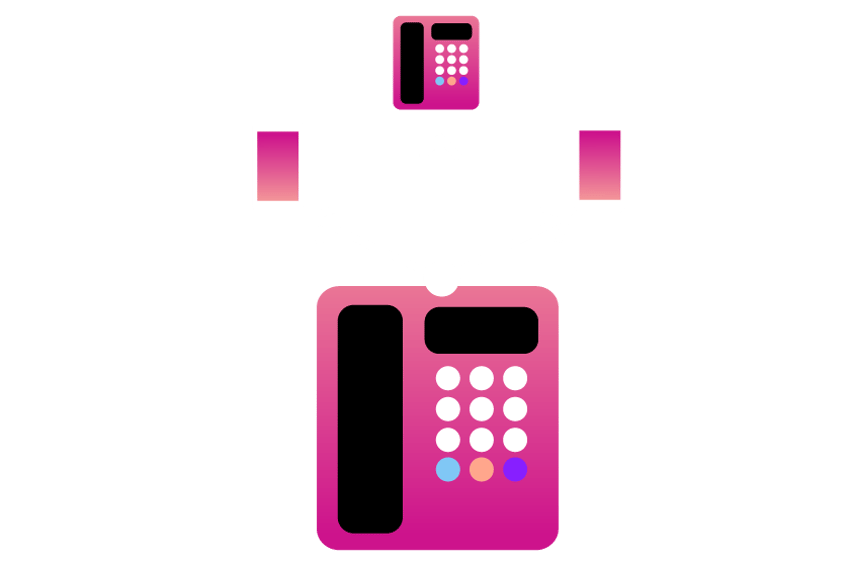 Image of a landline phone connecting to three additional devices (from left to right): A mobile phone, another landline, and a mobile phone