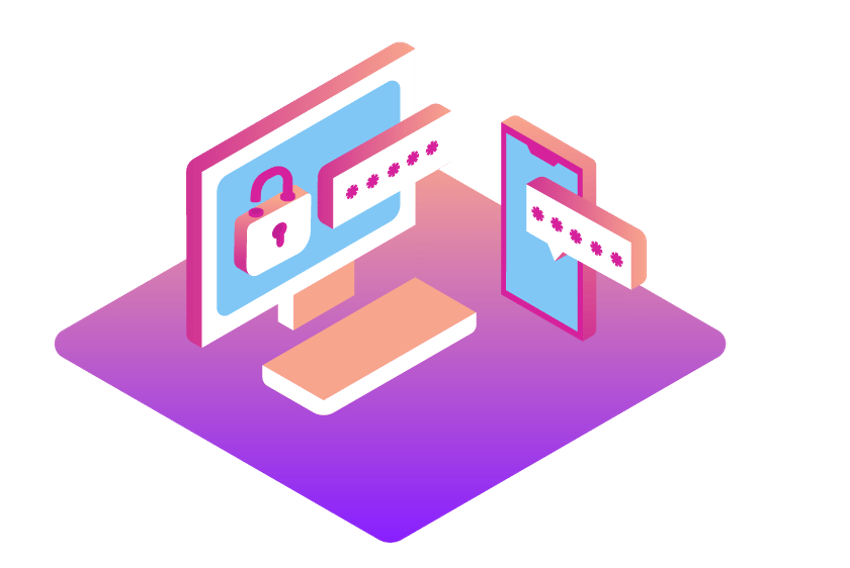 Passwordless Authentication Header Illustration of a computer with a picture of a lock on the monitor screen, along with a code. Beside it is a cell phone with the same code on its screen