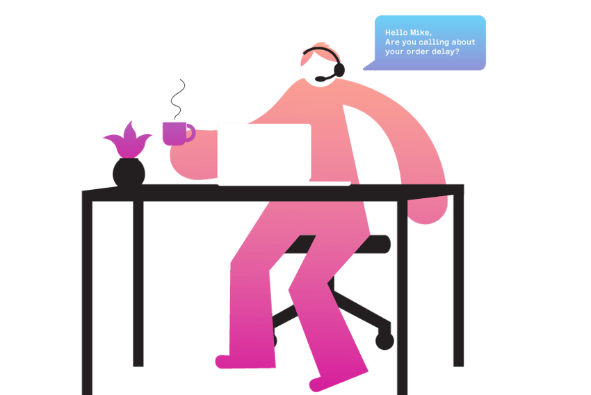 Personalized Communication Header Image Illustration of a contact center agent talking to a customer about their order.