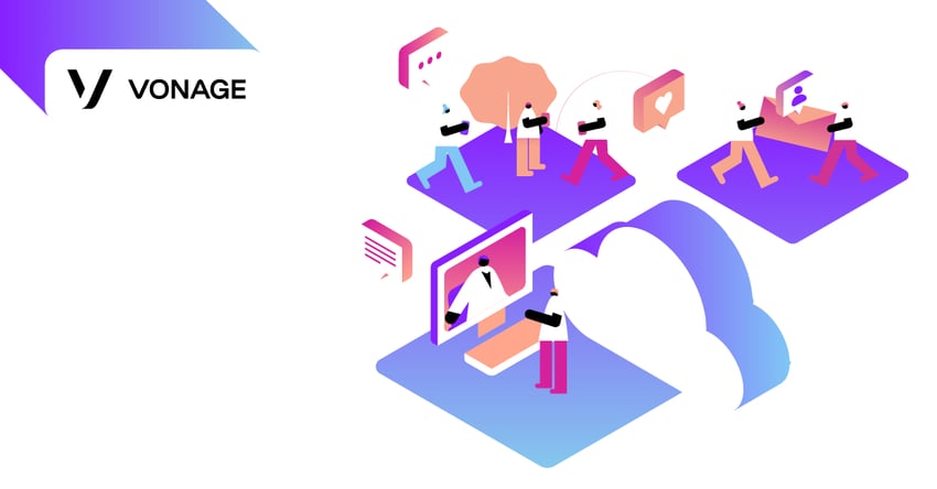 Make 'em Happy Header Image Illustration of happy employees connecting and collaborating using a variety of communications methods