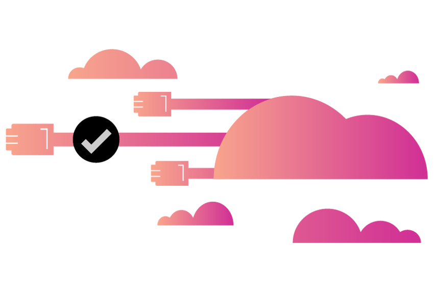 UC On-prem vs Hosted PBX Blog Header Illustration of clouds with analog phone lines extending across the frame behind them, representing traditional and hosted PBXs