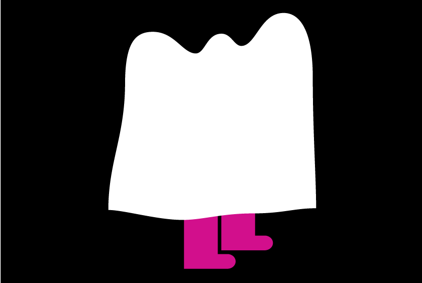 Illustration of person with a white sheet over their head and arms spread, like a kid's Halloween ghost costume